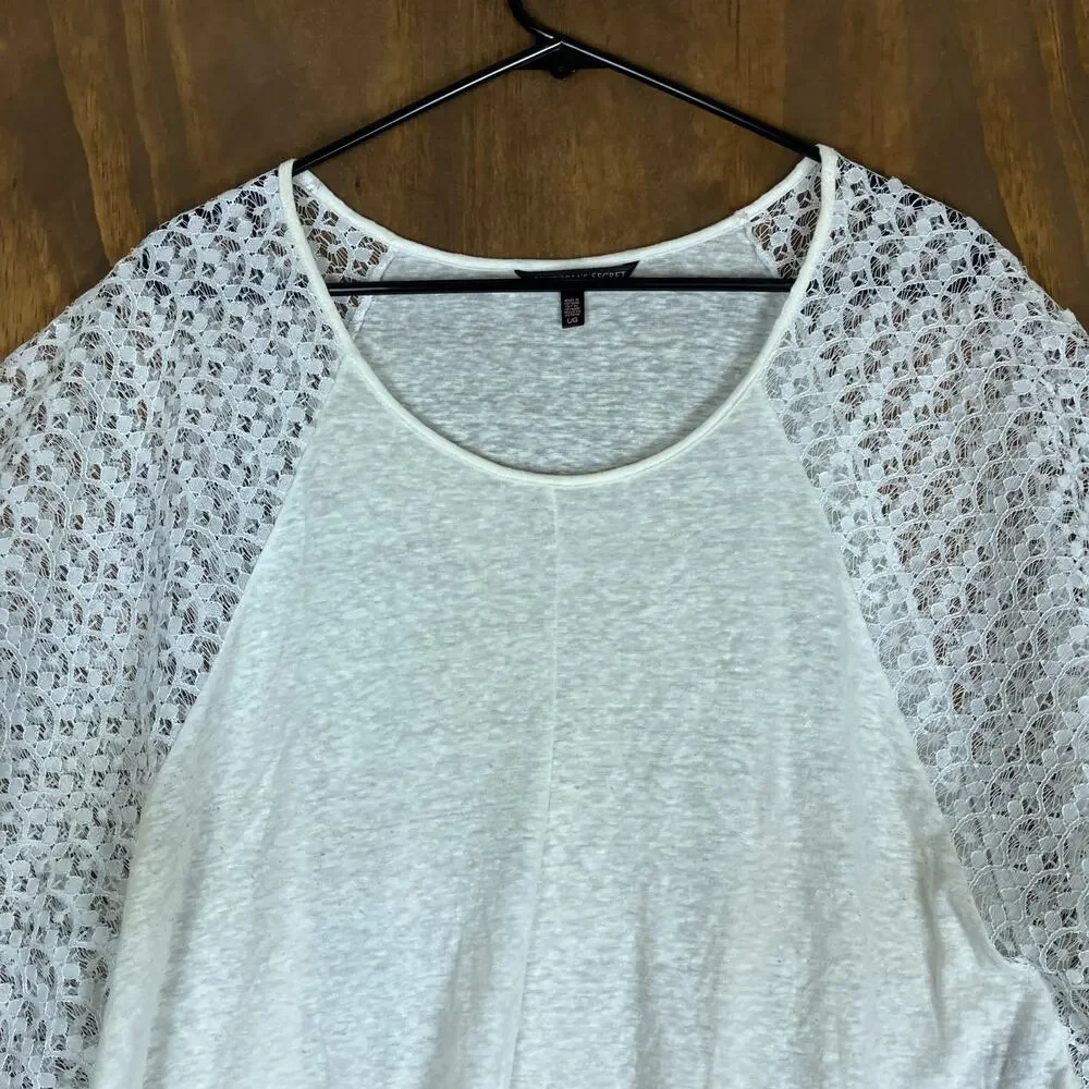 Victoria's Secret Womens Shirt White Lace Cape Scoop Neck Semi Sheer Large - Picture 2 of 14
